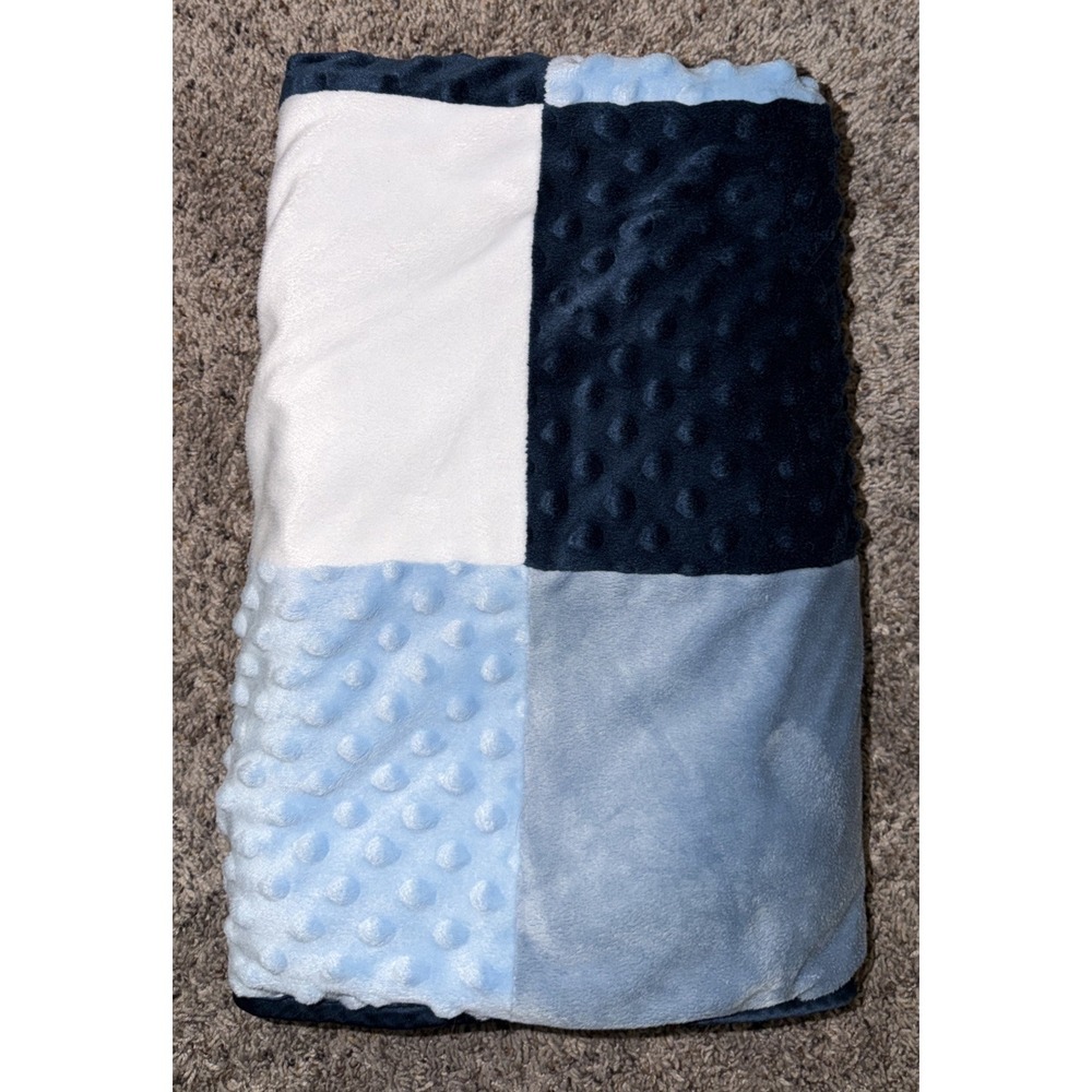 Lullaby Lane Patchwork Baby Blanket Navy Blue‎ White Fleece Sherpa Minky 40x30